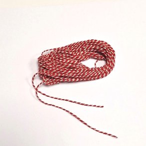 Bomuldssnor rd/hvid - Tynd - 10 meter