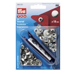 Anorak trykknapper - 15 mm "s�lv"