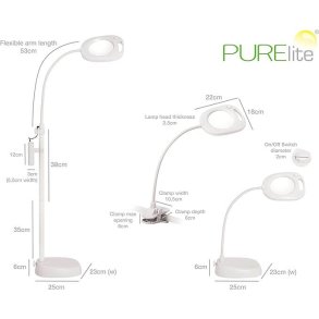 Purelite 3 i 1 gulv-/bordlampe med lup